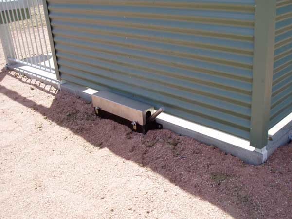 The ASS is deployed prior to a flooding event using a lever system mounted outside the restroom
