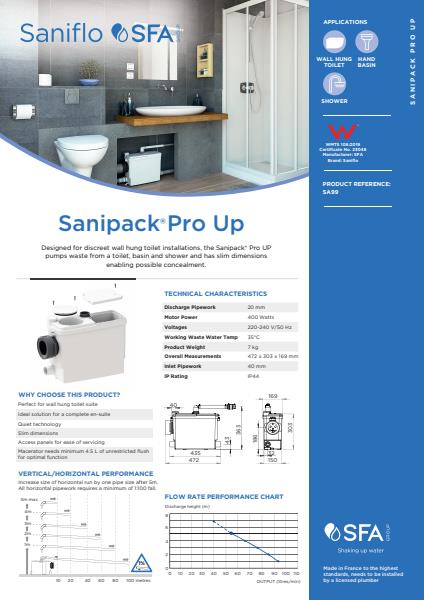 Saniflo Sanipack Pro Up Product Sheet