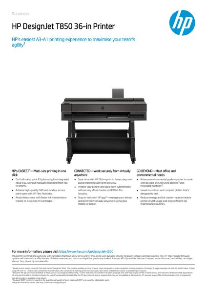 HP DesignJet T850 36-in plotter Data Sheet