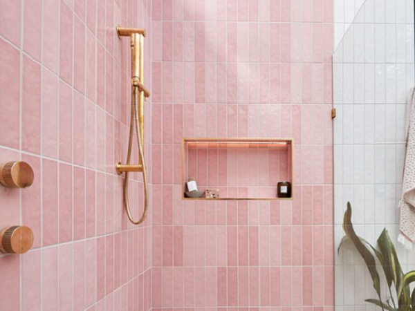 shower niche pink tiling