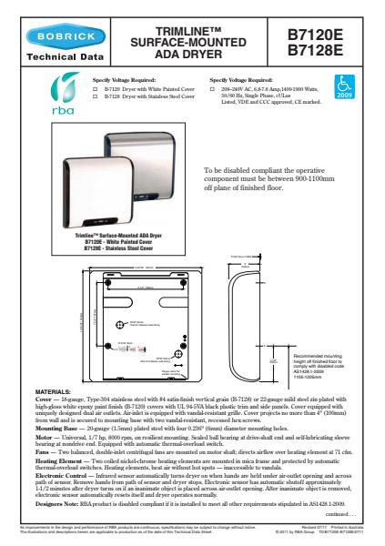 Trimline Surfaced Mounted ADA Dryer