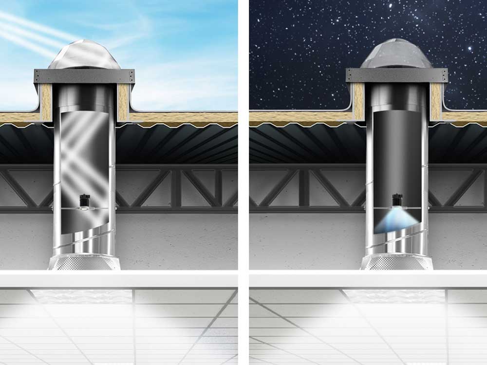 Solatube's Integrated LED Light Kit - day and night