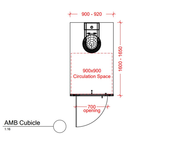 Ambulant toilet cubicle