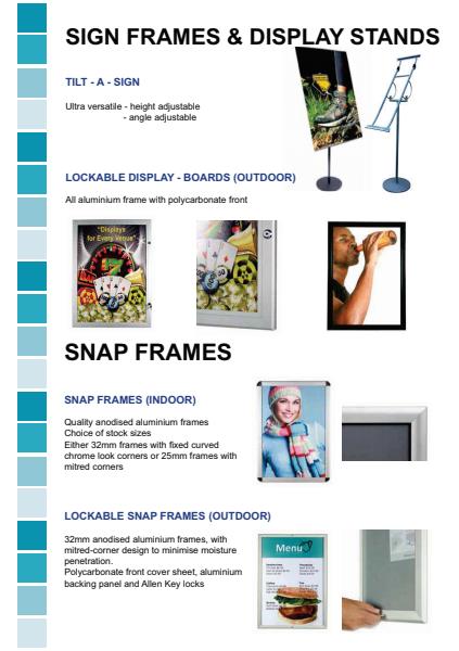 Tilt-A-Sign, Lockable Display Boards and Snap Frames